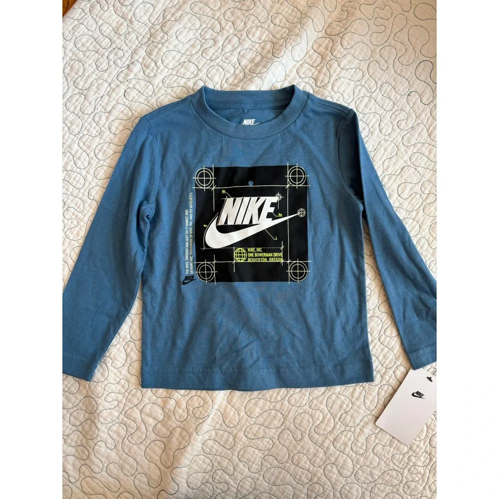 Nike Boys Size 2T Blue‎ Long Sleeve Blueprint Shirt